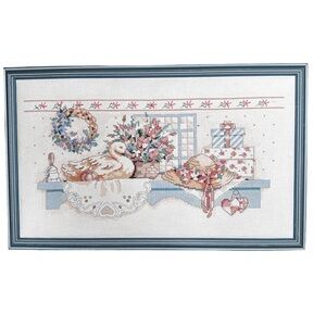 Vintage Framed Karen Avery Pretty Country Collectibles Cross Stitch